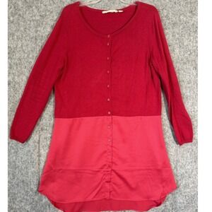 Soft Surroundings Mariam Tunic Cardigan Sweater Size L Mixed Media Satin Red